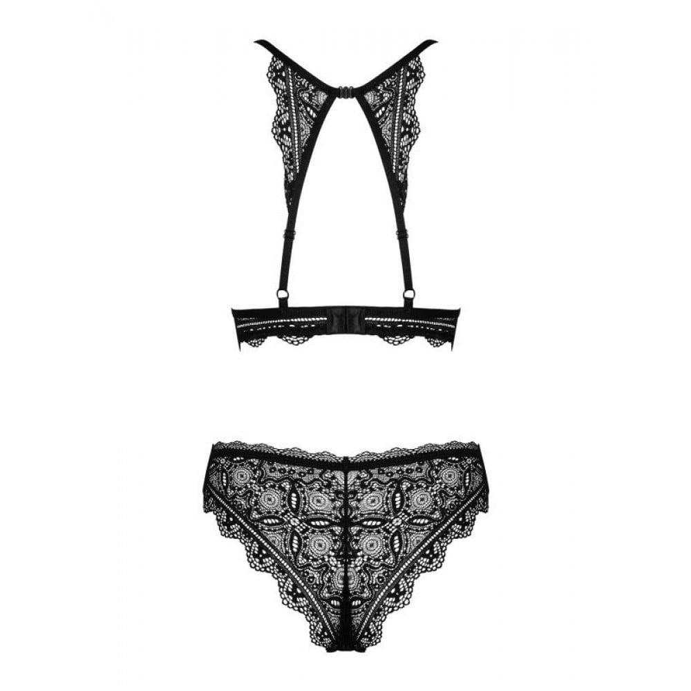 Комплект кружевного белья Obsessive Renelia, чорний L/XL