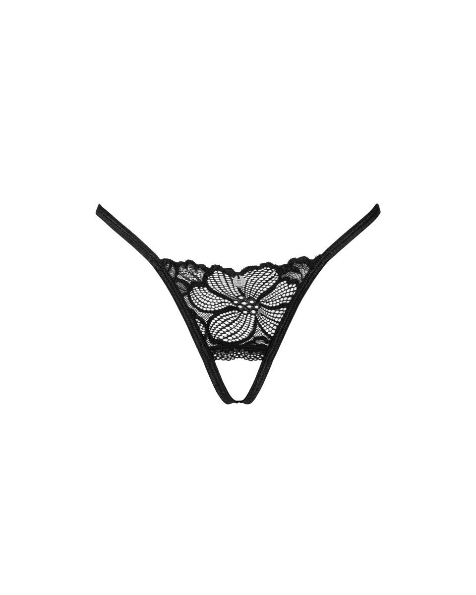 Кружевные стринги с открытым доступом Serafia Obsessive, черные, XS/S
