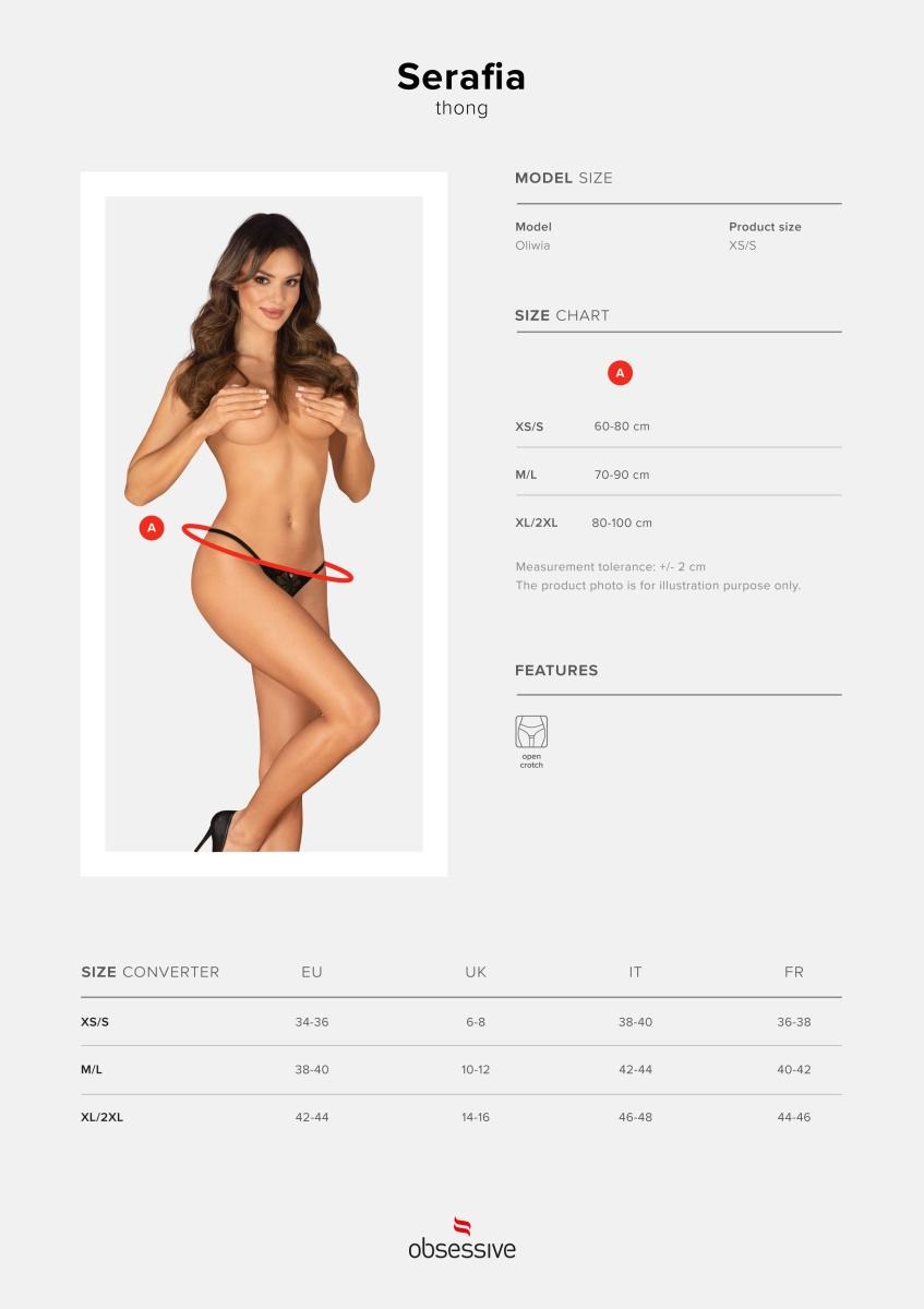 Кружевные стринги с открытым доступом Serafia Obsessive, черные, XS/S