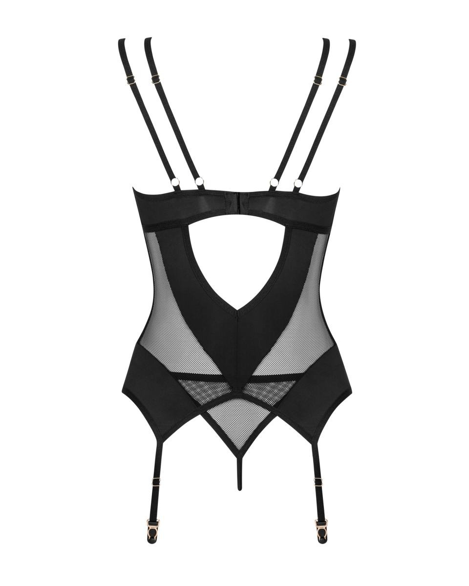 Корсет Obsessive Nesari, со стрингами, черный, XS/S