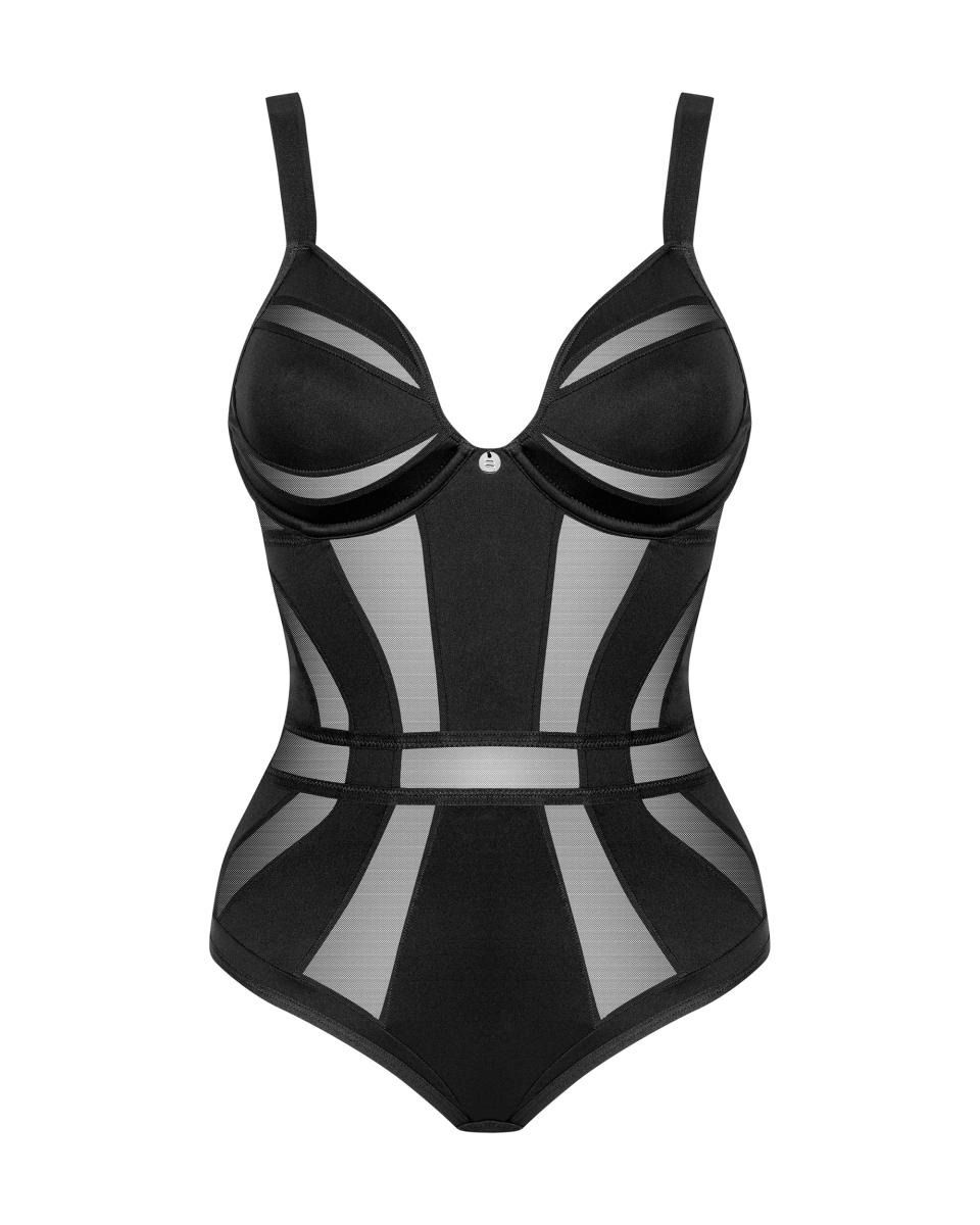 Боді із напівпрозорими вставками Chic Amoria Obsessive, чорне, XS/S