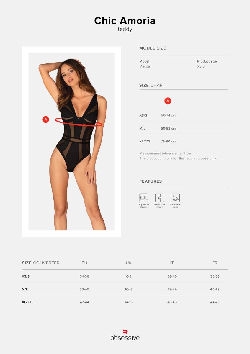 Боді із напівпрозорими вставками Chic Amoria Obsessive, чорне, XS/S