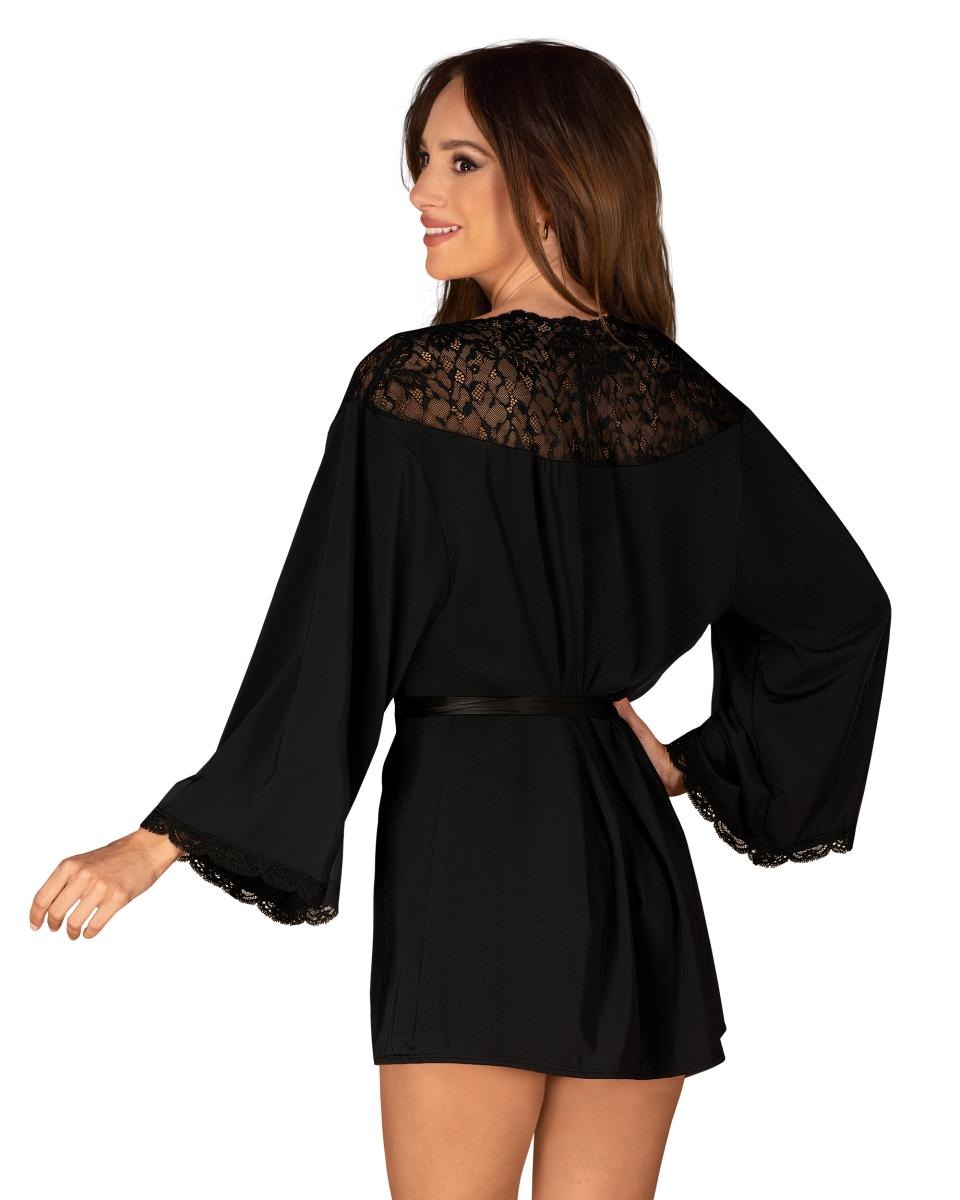 Халат чорний Obsessive Bellastia peignoir XS/S