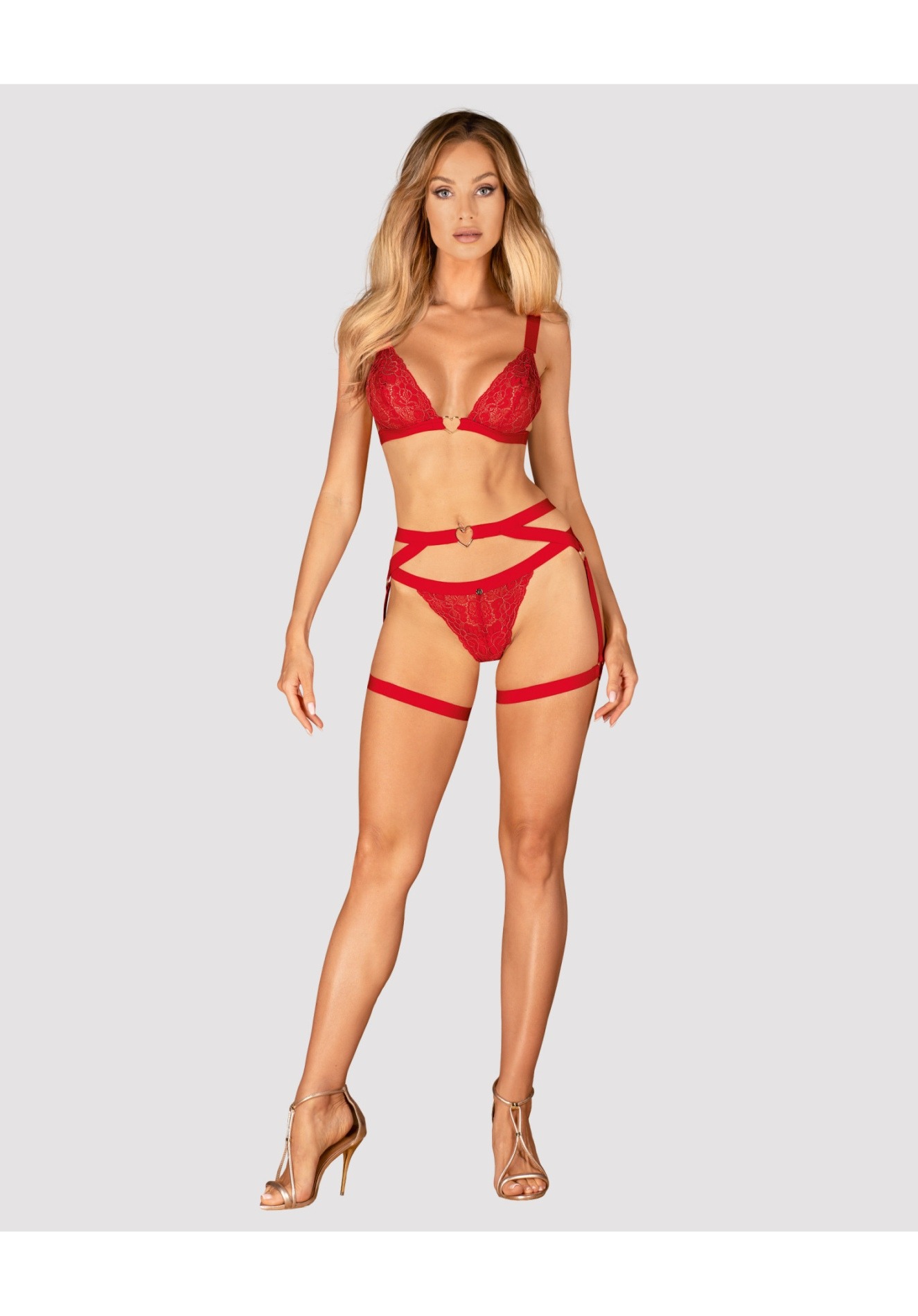 Портупея пояс Obsessive Elianes harness, червона, XS/S