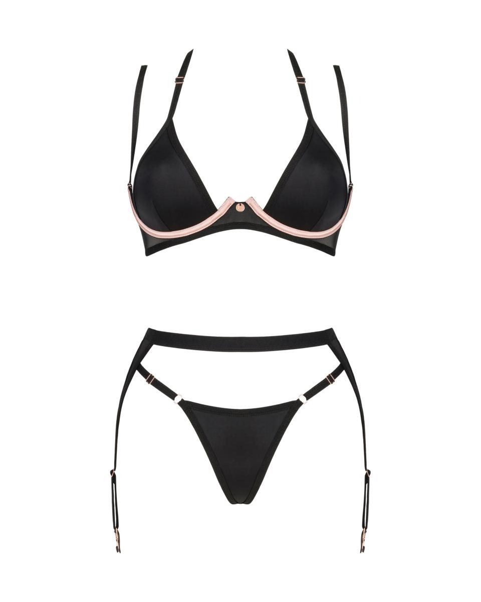 Комплект 3 предмета - лиф, стринги и пояс для чулков Selinne 3-pcs set, черный, XS/S