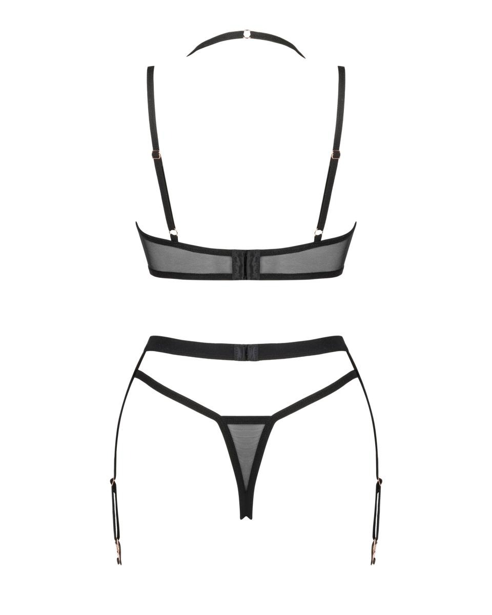 Комплект 3 предмета - лиф, стринги и пояс для чулков Selinne 3-pcs set, черный, XS/S