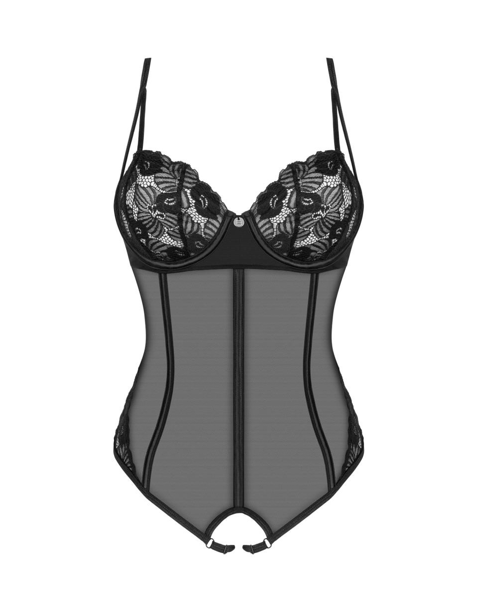 Боді з відкритим доступом Serena Love crotchless teddy, чорний, XS/S