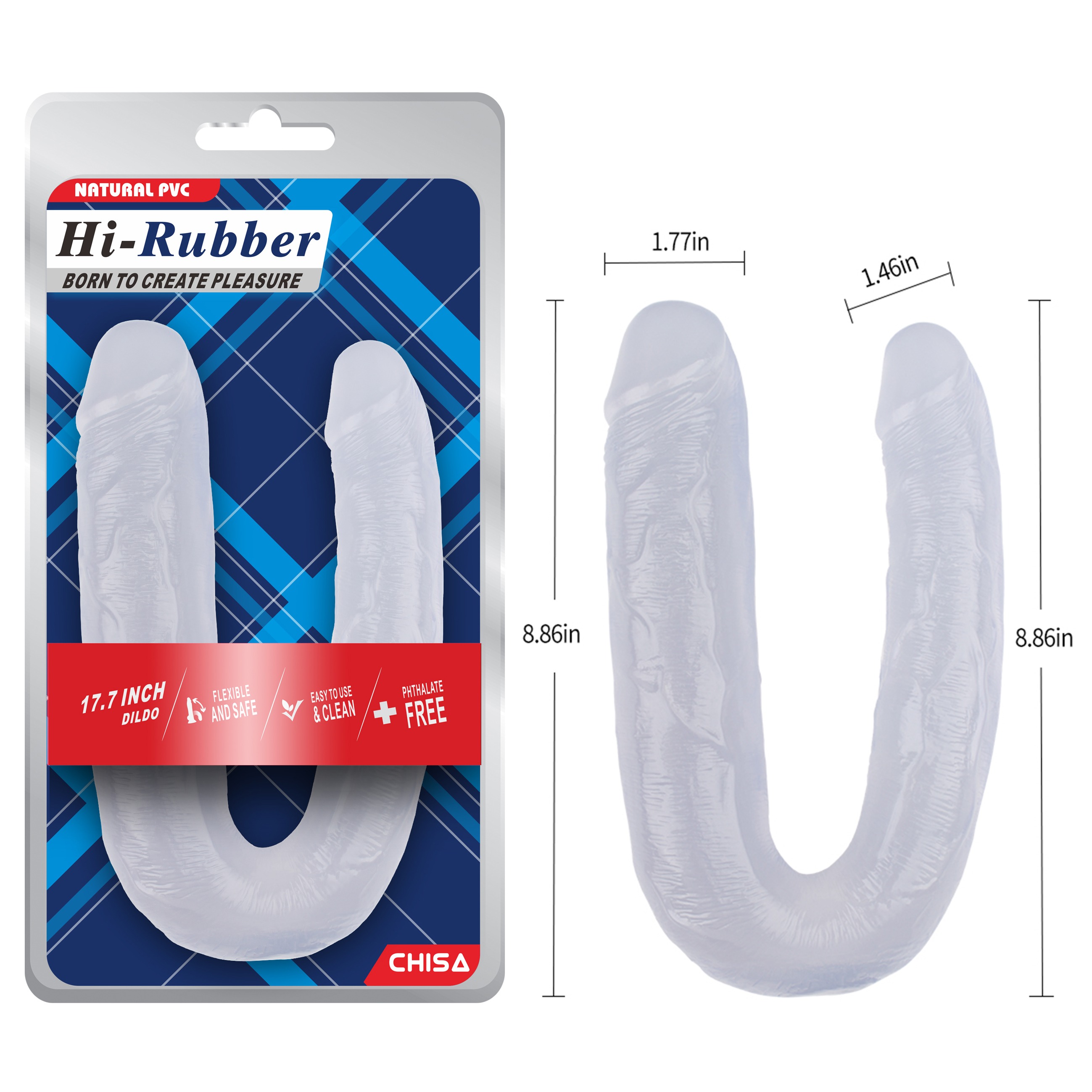 Фалоімітатор подвійний Chisa Hi-Rubber, прозорий