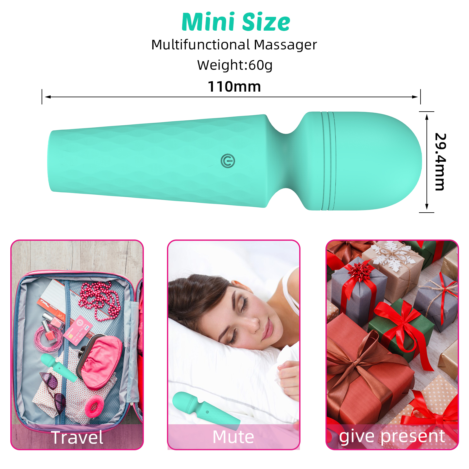Міні-вібратор мікрофон Every Night Toys Sharon бірюзовий, 10 режимів вібрації