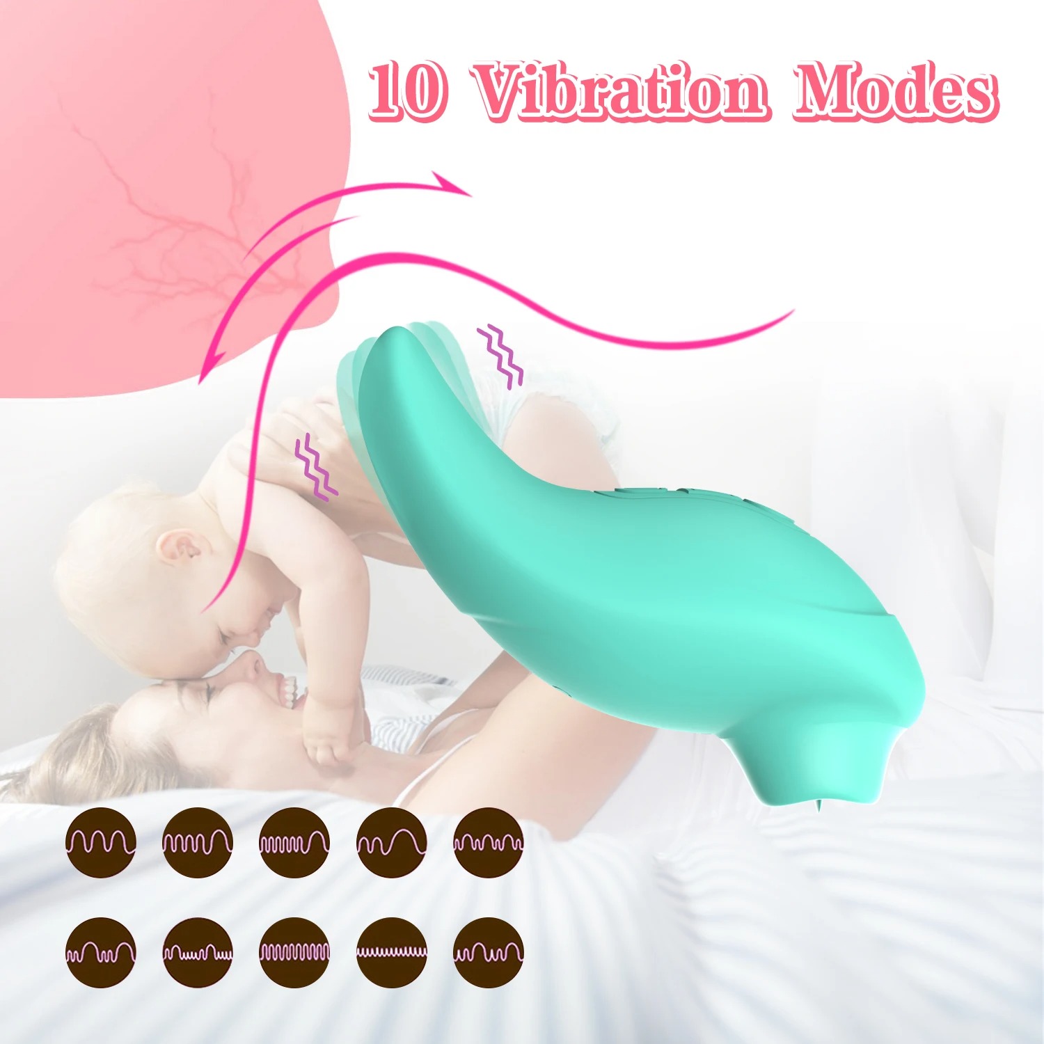 Вібратор із кліторальним стимулятором із язичком Every Night Toys Jen, зелений, 10 режимів вібрації