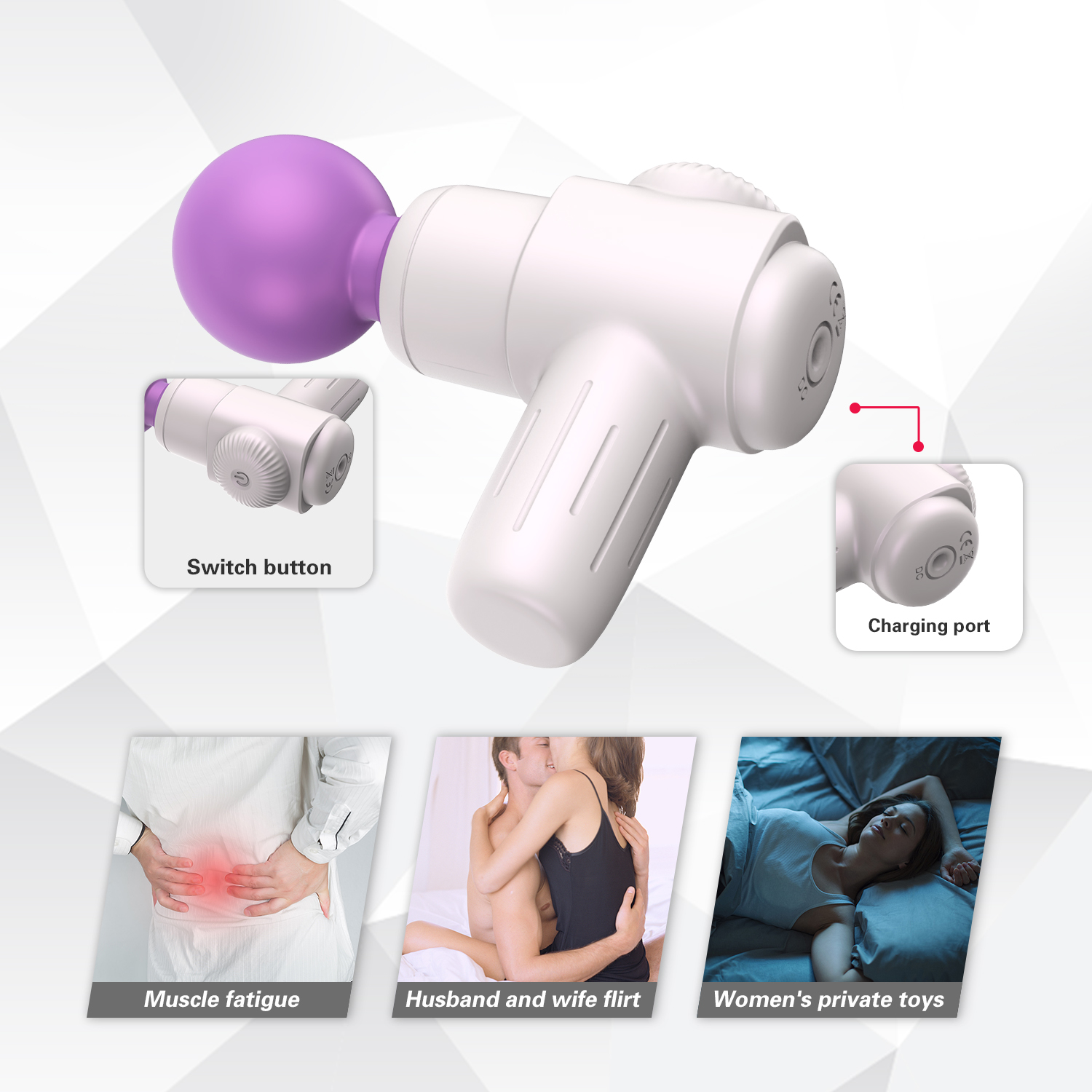 Міні-масажер Every Night Toys Candice біло-фіолетовий, 10 режимів вібрації