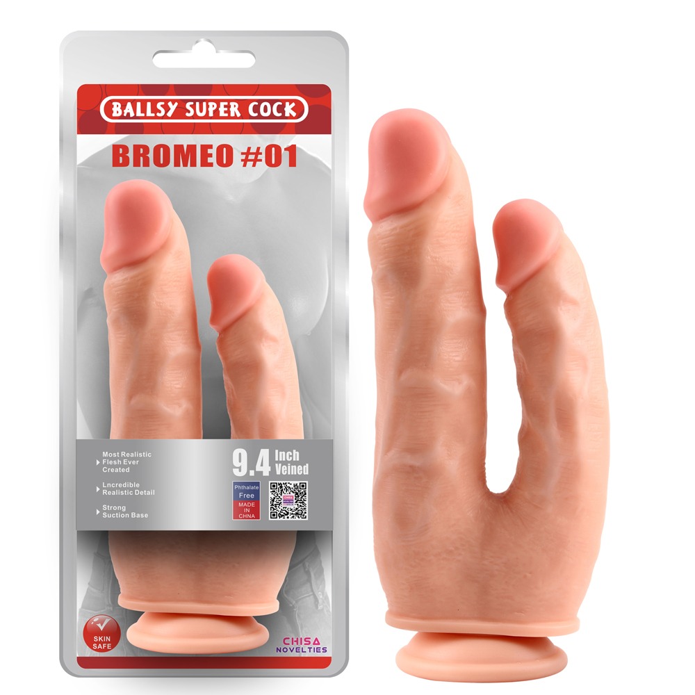 Фалоімітатор подвійний Chisa Ballsy Super Cock Bromeo # 01 на присосці, тілесний