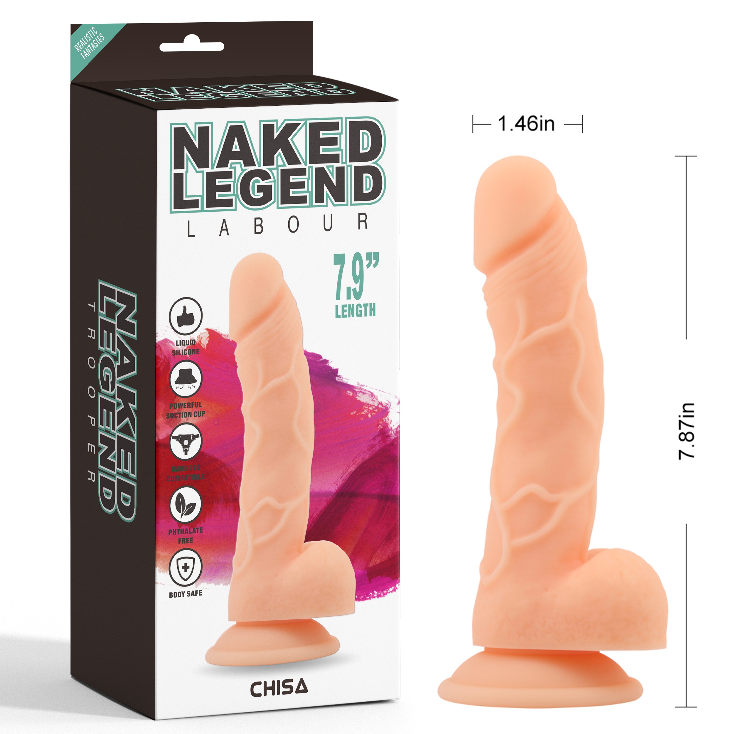 Фалоімітатор на присосці Chisa Naked Legend Labour 7.9, бежевий