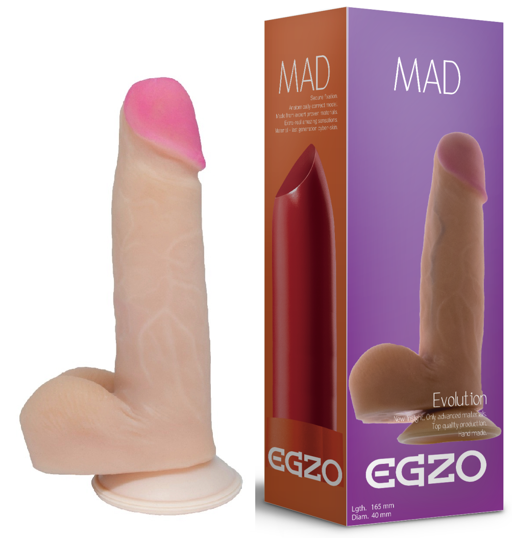 Фаллоимитатор реалистичный с мошонкой EGZO MAD Ciberskin Pushy Lover на присоске