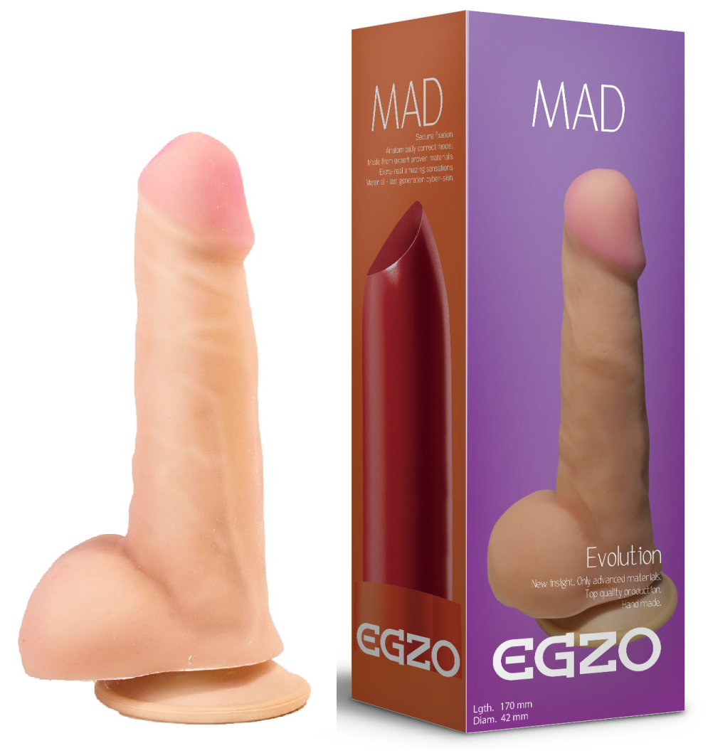Фалоімітатор реалістичний із мошонкою EGZO MAD Ciberskin Strong Lover на присосці