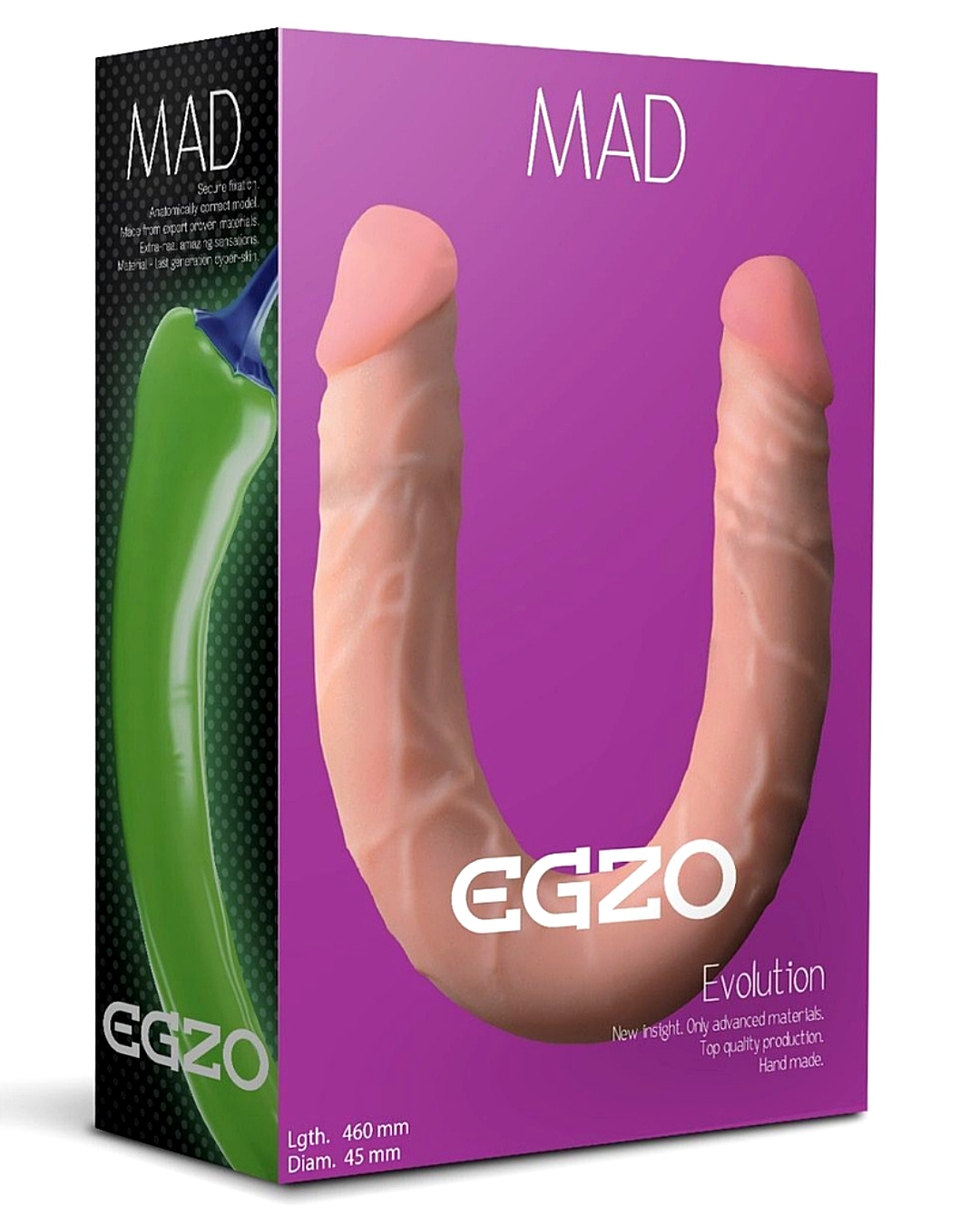 Двосторонній фалоімітатор EGZO MAD Ciberskin із кібершкіри, тілесний