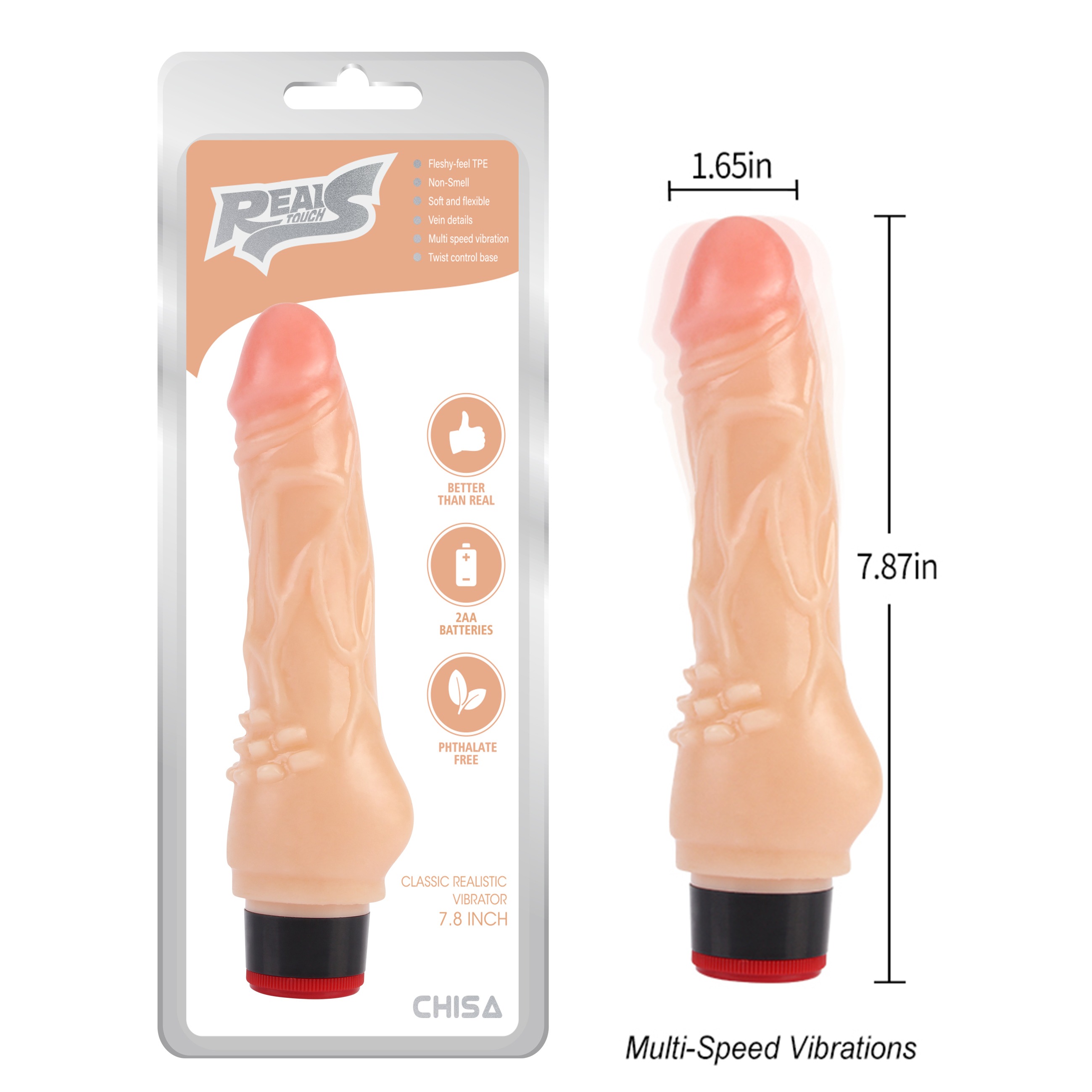 Вібратор реалістичний Chisa Real Touch S на батарейках, бежевий