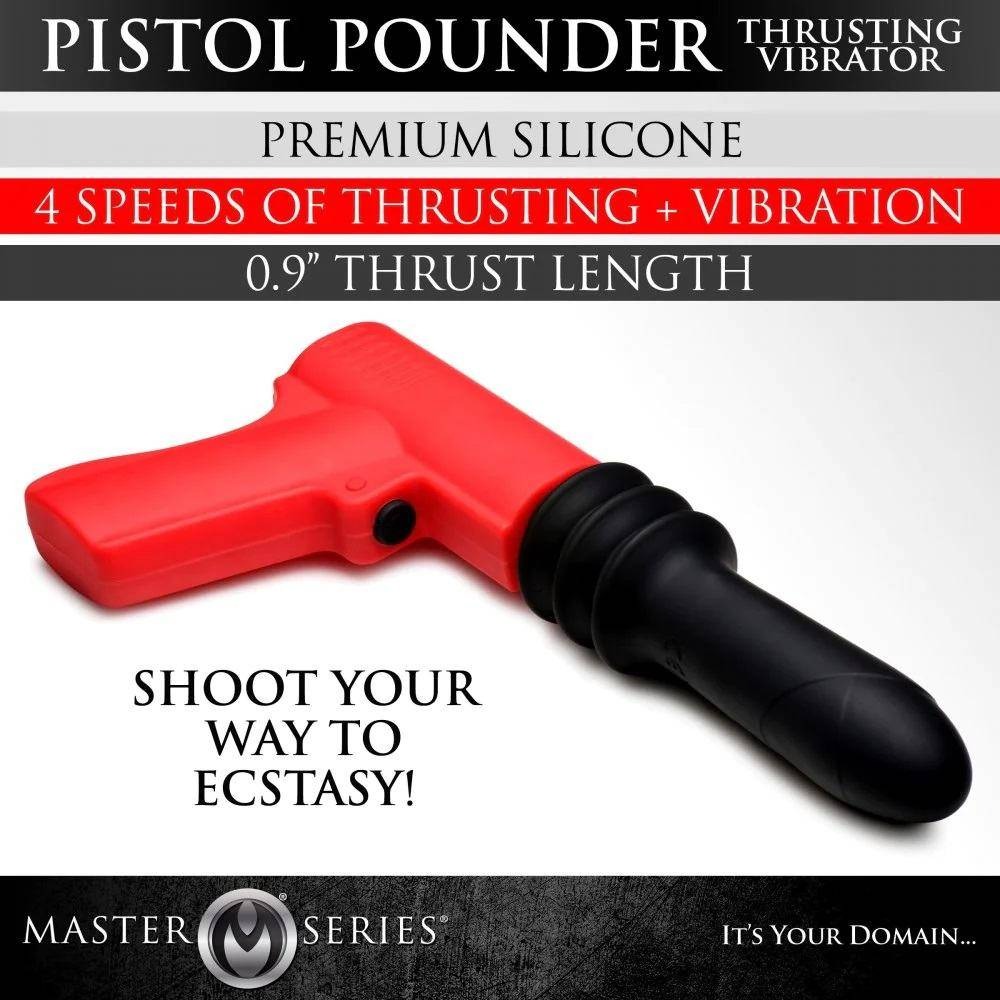 Вібратор у формі пістолета, із фрикціями Master Series Pistol Pounder червоно-чорний