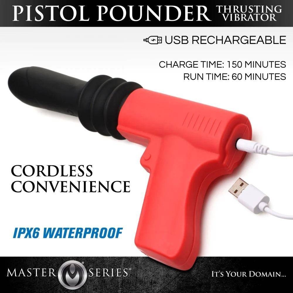 Вібратор у формі пістолета, із фрикціями Master Series Pistol Pounder червоно-чорний