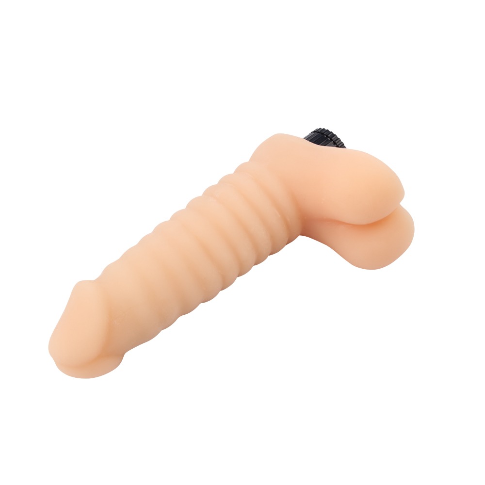 Вібратор ребристий з мошонкою Chisa Real Touch XXX, бежевий