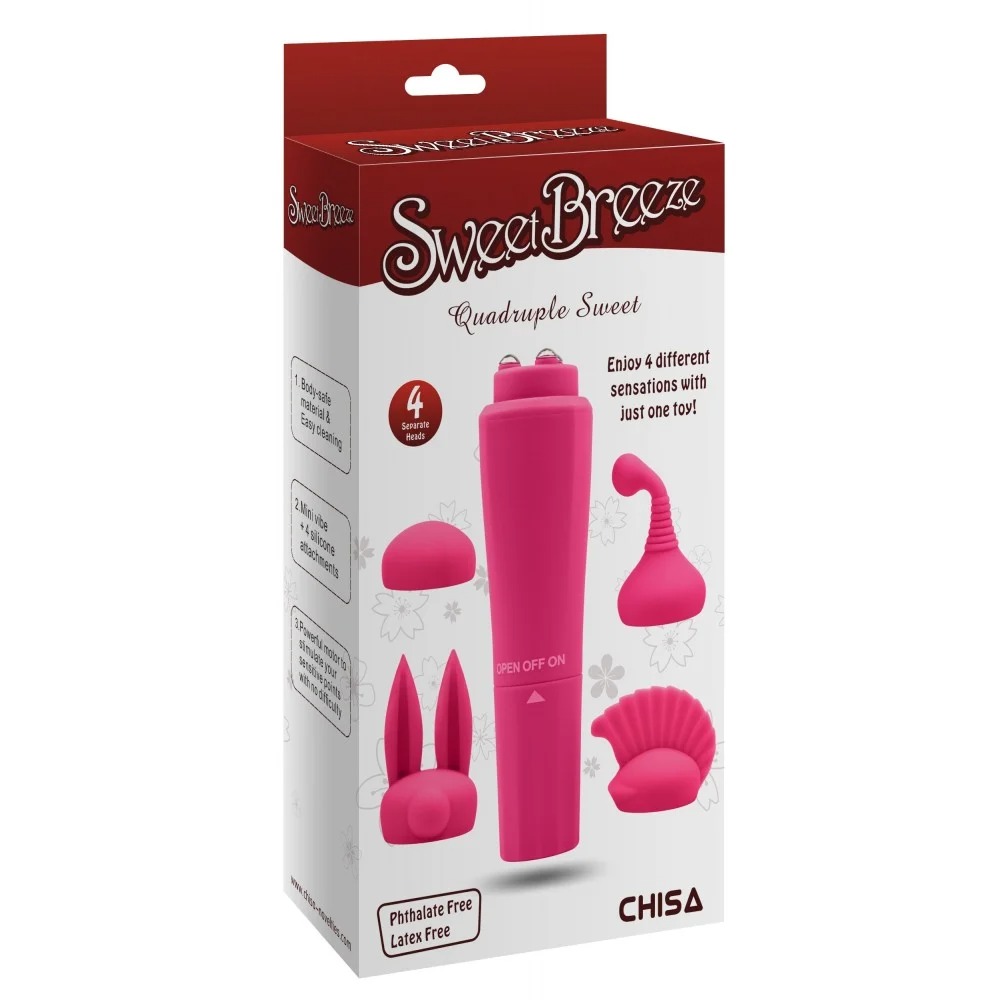 Вибратор для клитора с насадками Chisa Sweet Breeze, розовый, 10 х 2.6 см