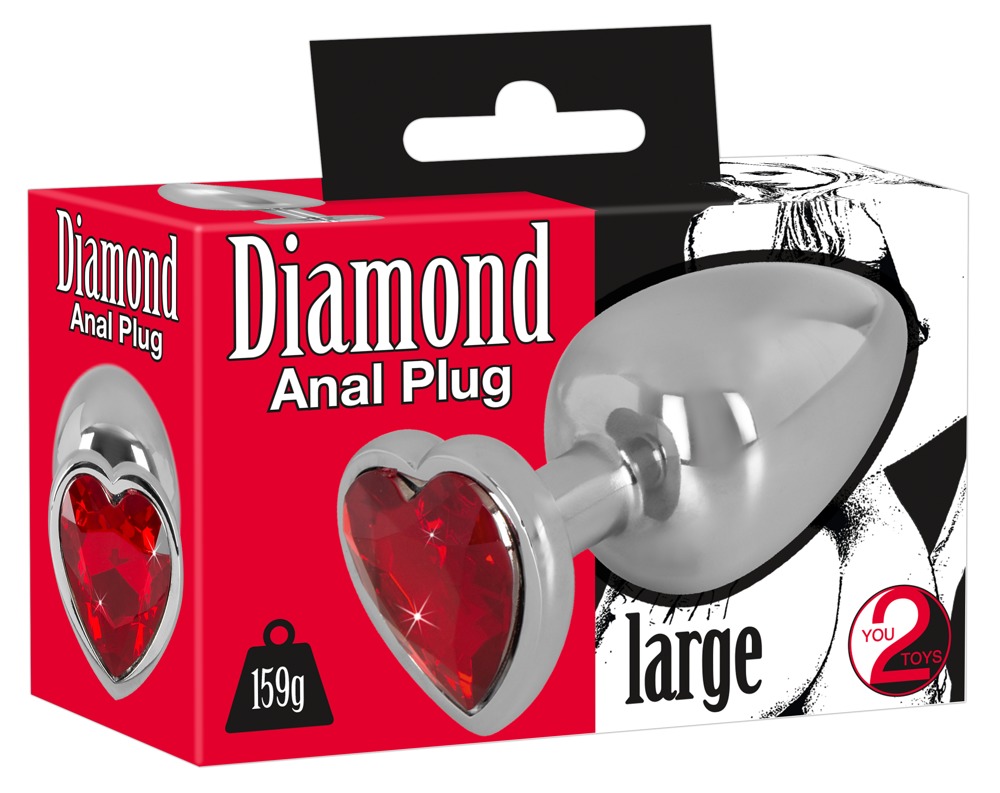 Анальная металлическая пробка You2Toys Diamond Butt Plug с красным камнем, Large