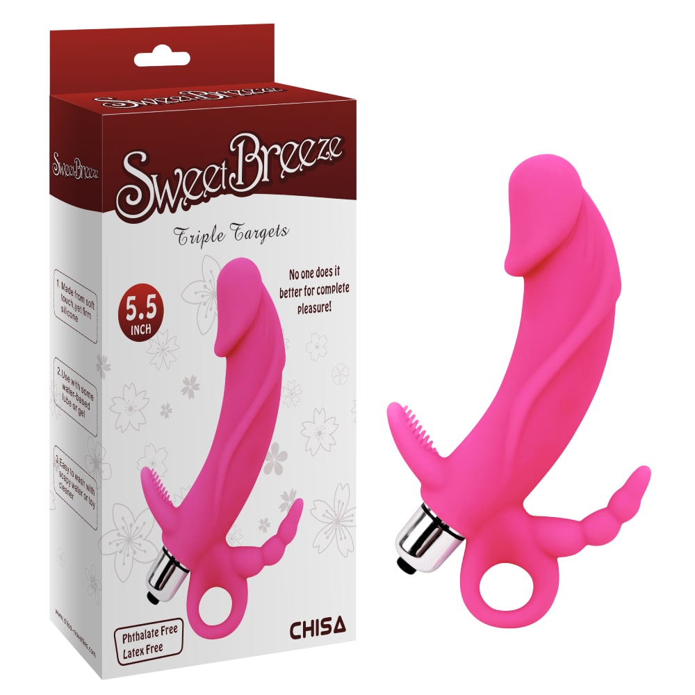 Вибромассажер для тройной стимуляции рельефный Chisa Sweet Breeze Triple Targets, розовый