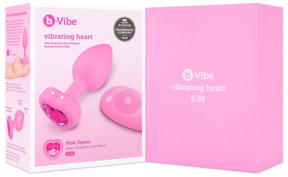 Анальна пробка з вібрацією та пультом керування B-Vibe Vibrating Heart Plug S/M Pink