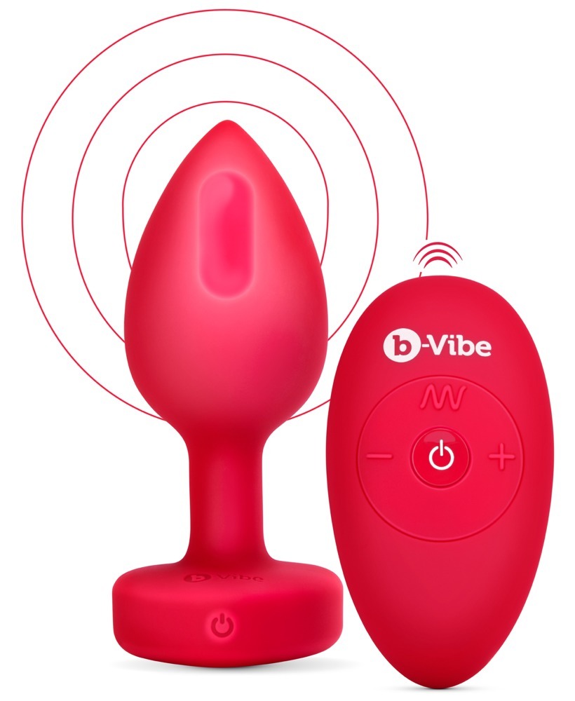 Анальна пробка з вібрацією та пультом керування B-Vibe Vibrating Heart Plug червона, M/L
