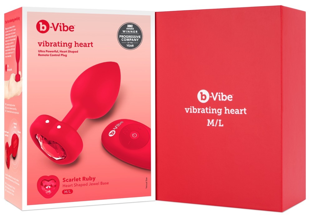 Анальна пробка з вібрацією та пультом керування B-Vibe Vibrating Heart Plug червона, M/L