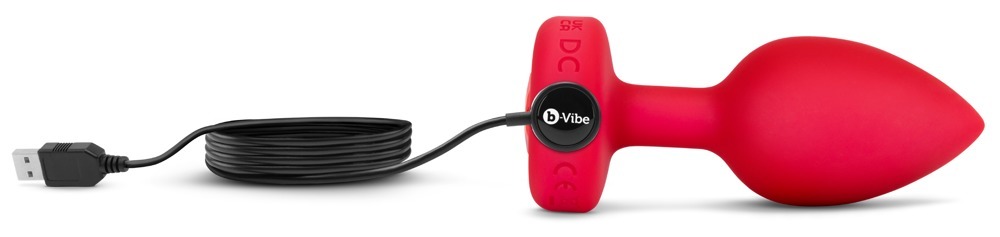 Анальна пробка з вібрацією та пультом керування B-Vibe Vibrating Heart Plug червона, M/L