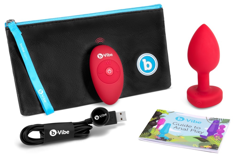 Анальна пробка з вібрацією та пультом керування B-Vibe Vibrating Heart Plug червона, M/L
