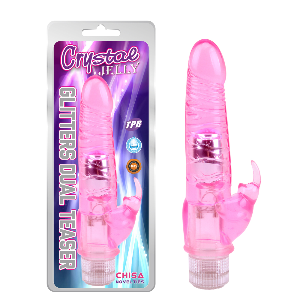 Подвійний вібратор на батарейках Chisa Crystal Jelly Glitters Dual Teaser, рожевий