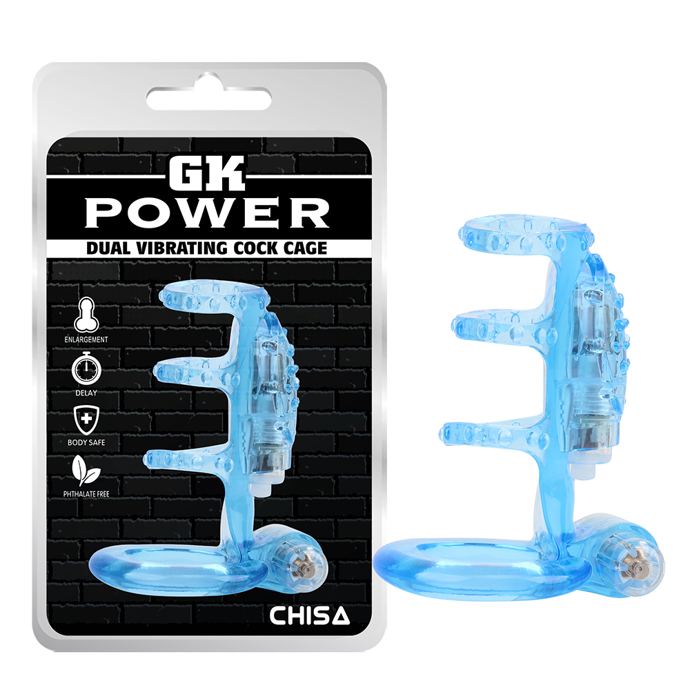 Насадка на член із чотирьох ерекційних кілець Chisa GK Power з вібрацією, блакитна