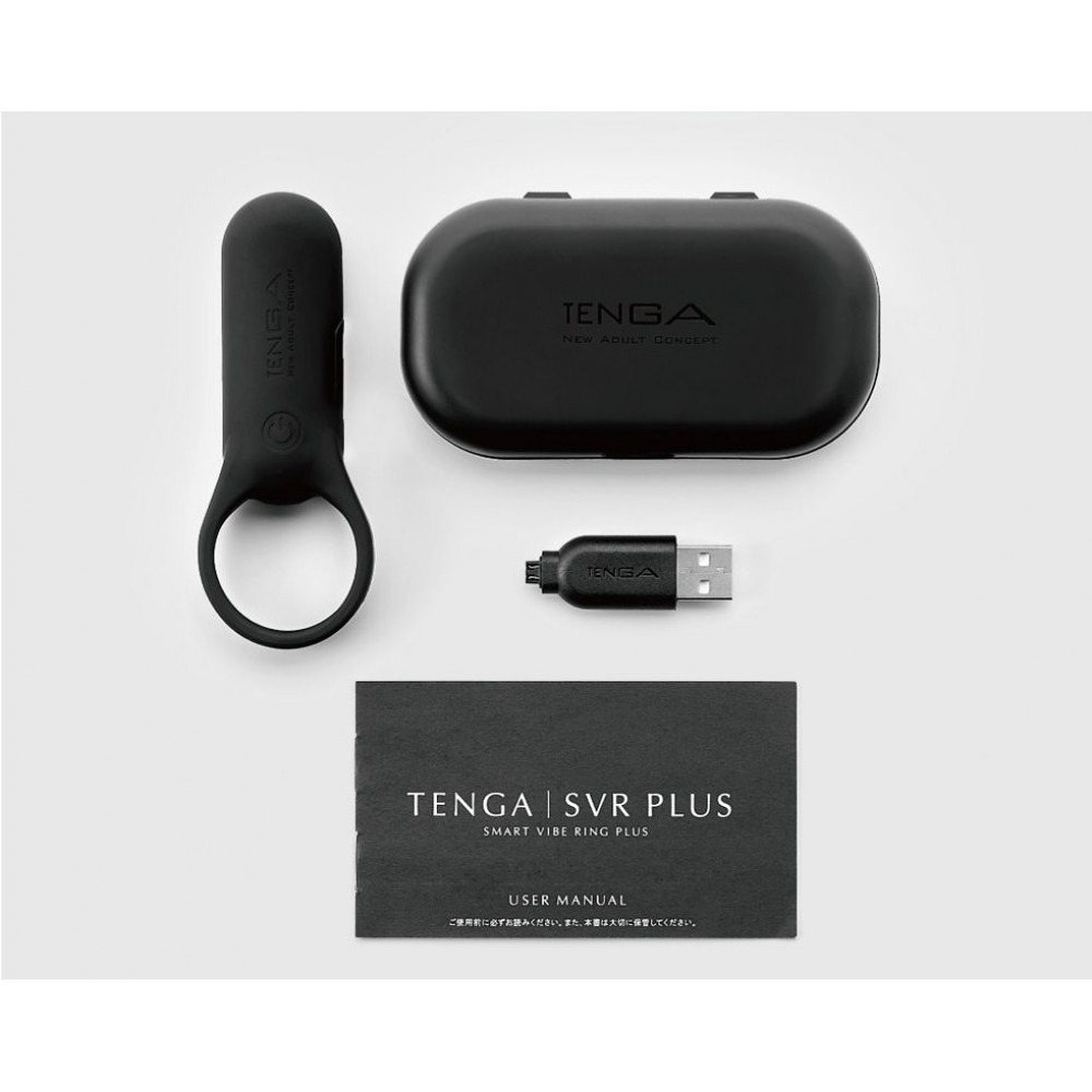 Кільце ерекційне з вібрацією SVR Plus Tenga, силіконове, чорне, 9.7 х 3.8 см