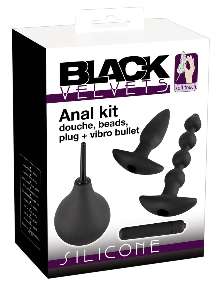 Анальний сет Black Velvet Anal Kit (анальна пробка, анальні намиста, віброкуля, анальний душ), чорний