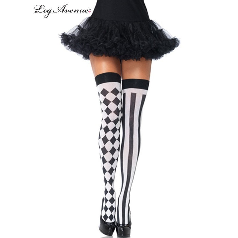 Высокие чулки Leg Avenue, черный/белый O\S