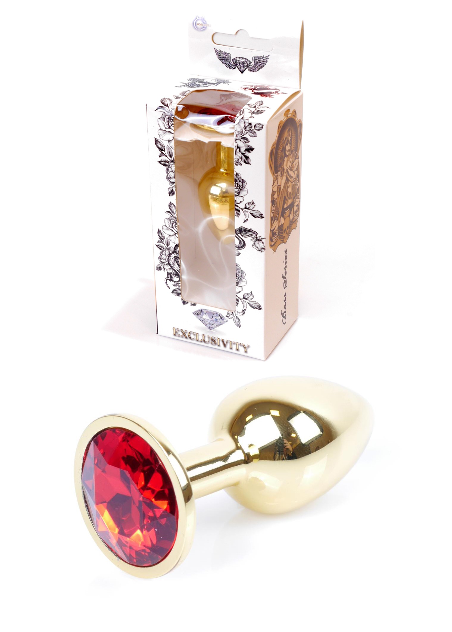 Анальна пробка з каменем Plug-Jewellery Gold PLUG- Red розмір S