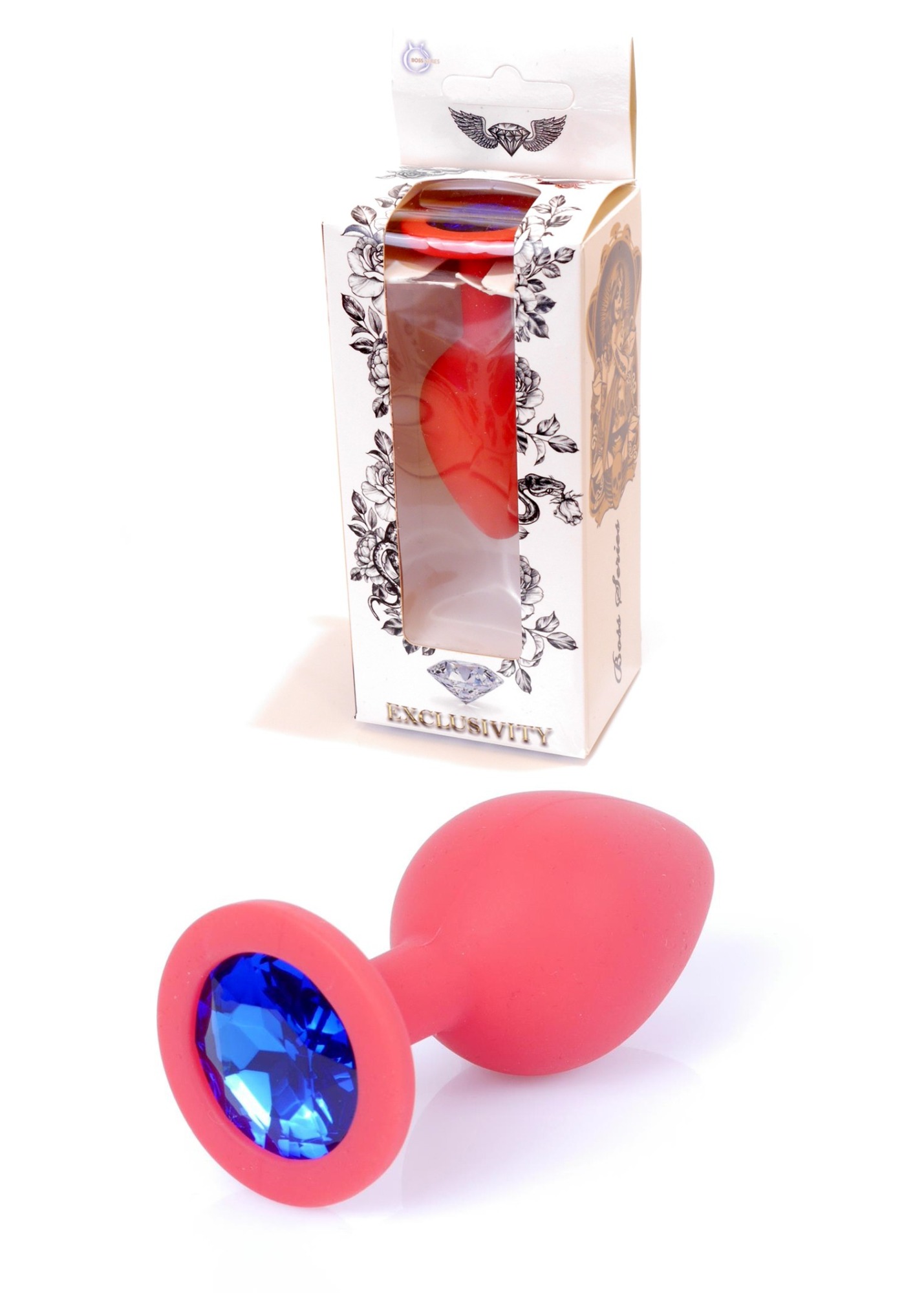 Анальная пробка с камнем Plug-Jewellery Red Silicon PLUG Medium- Blue Diamond размер М