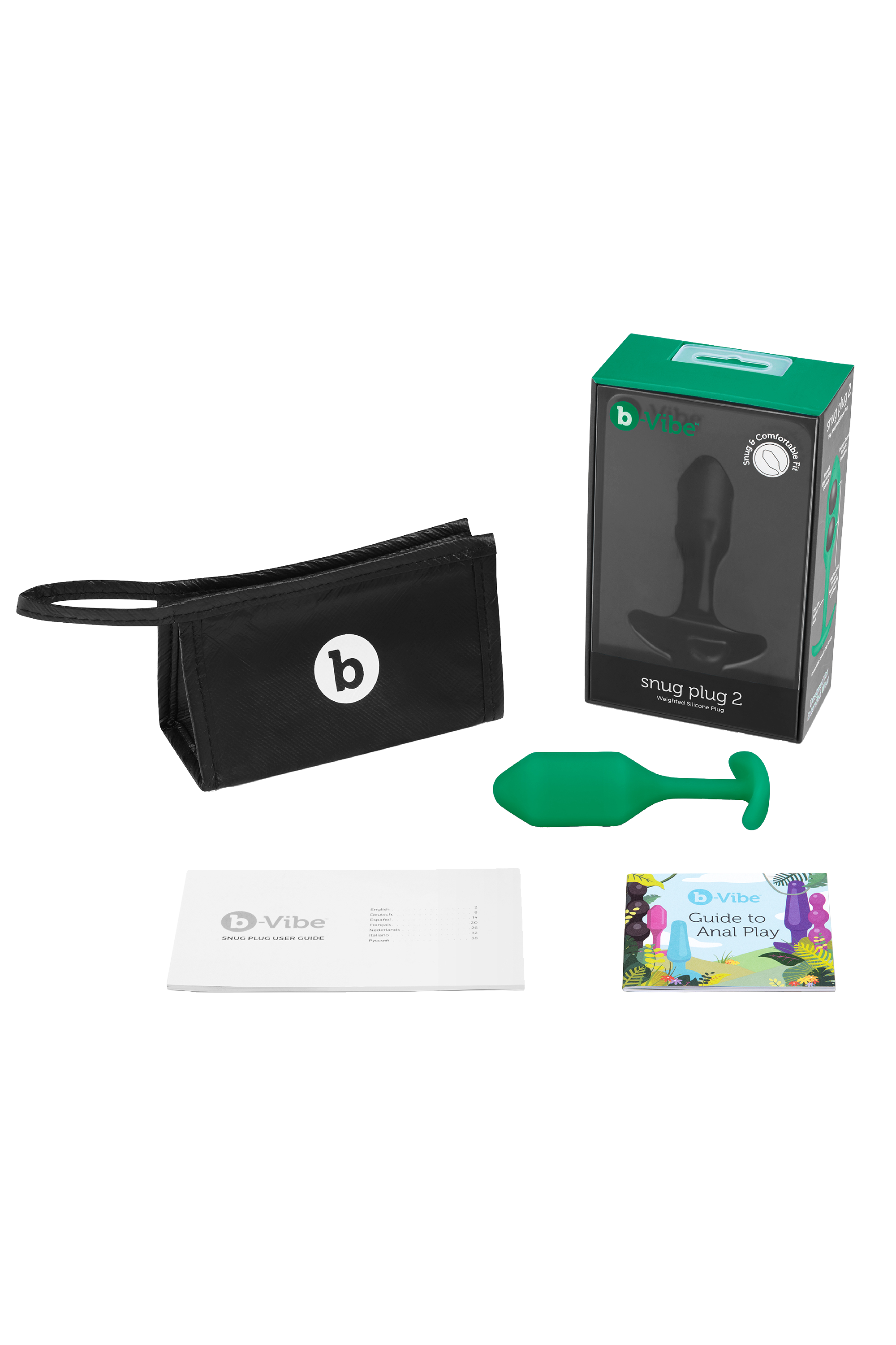 Анальна пробка із зміщеним центром ваги B-Vibe Snug Plug 2, силіконова, зелена