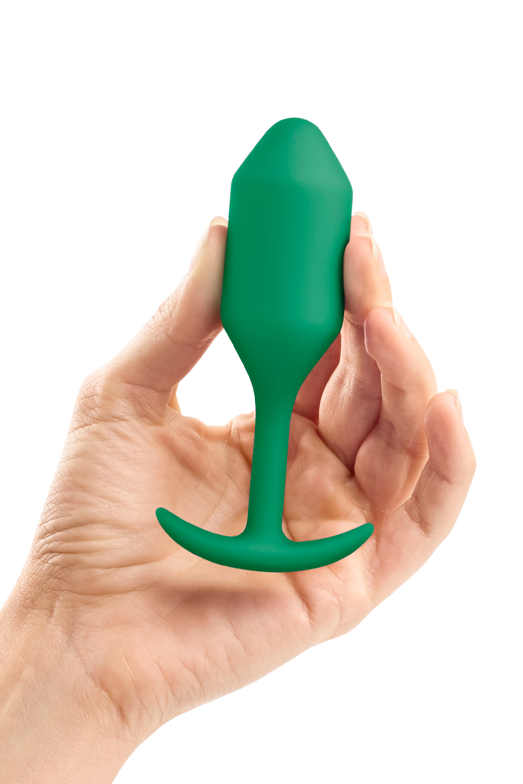 Анальна пробка із зміщеним центром ваги B-Vibe Snug Plug 2, силіконова, зелена