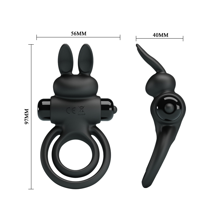 Ерекційне віброкільце з кроликом Pretty Love Bunny III подвійне, чорне, 9.7 х 4 см