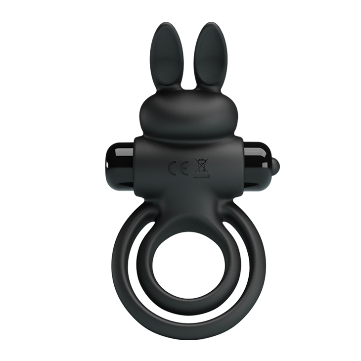 Ерекційне віброкільце з кроликом Pretty Love Bunny III подвійне, чорне, 9.7 х 4 см