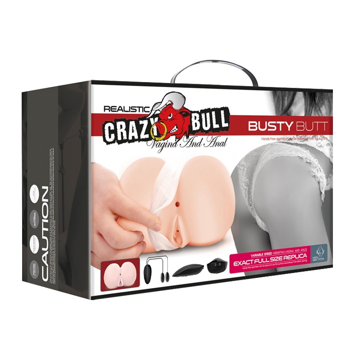 Мастурбатор вагіна та анус CRAZY BULL із двома віброкулями на пульті, бежевий, 16,6 × 15 см