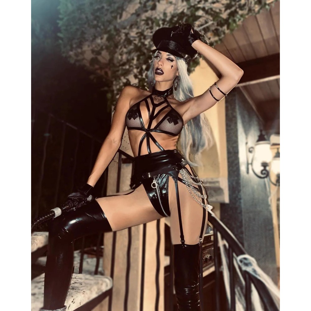 Панчохи зі шнурівкою Leg Avenue Wetlook, чорні, S/M