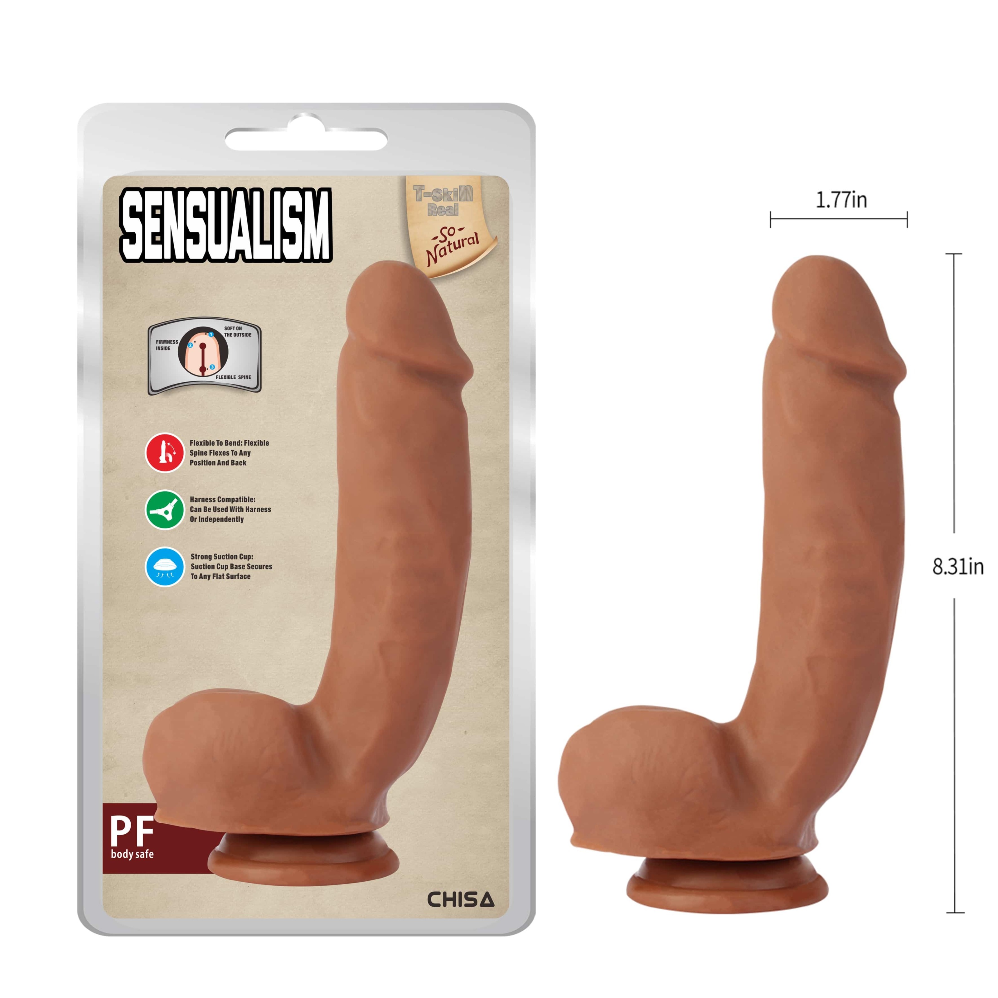 Фалоімітатор реалістичний з присоском Chisa T-Skin ReaL Sensualism, коричневий