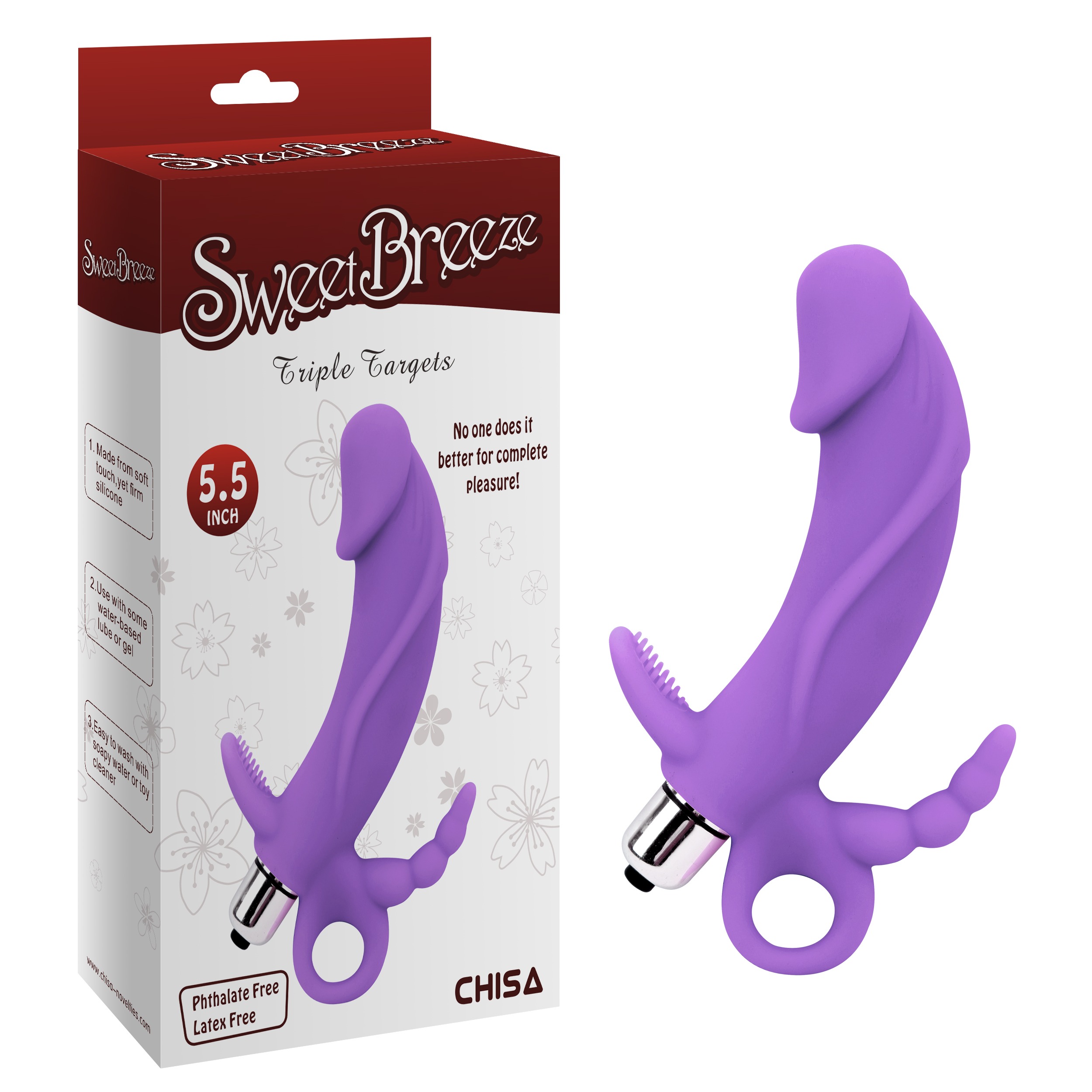 Вібратор для потрійної стимуляції рельєфний Chisa Sweet Breeze, фіолетовий