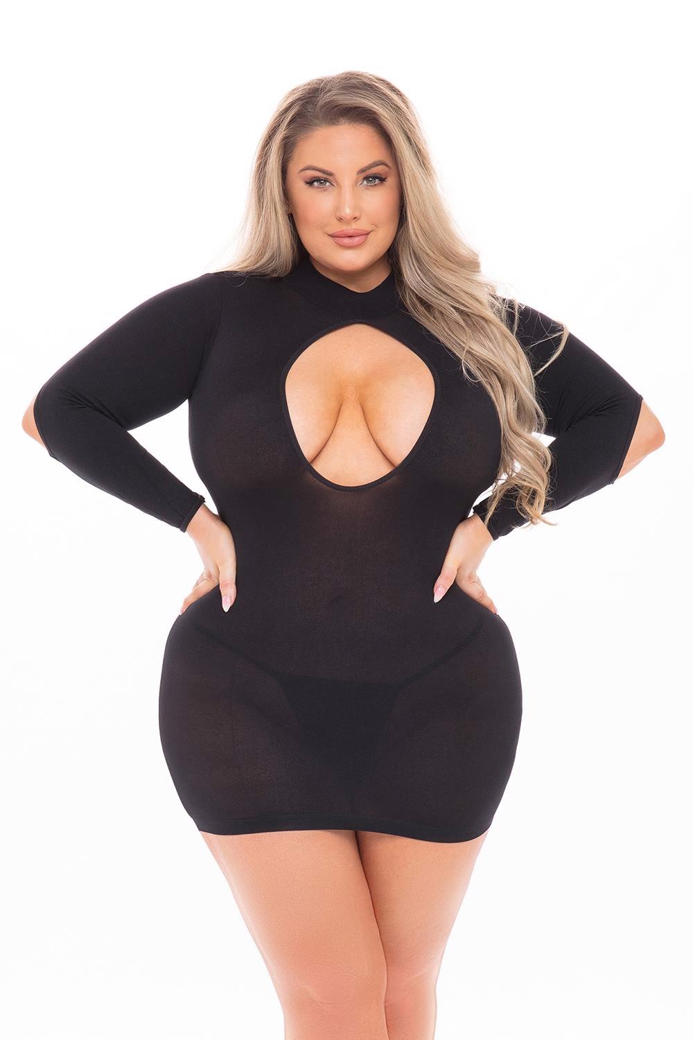 Сукня Pink Lipstick Lingerie з відкритою спиною та глибоким декольте, чорна, PLUS SIZE