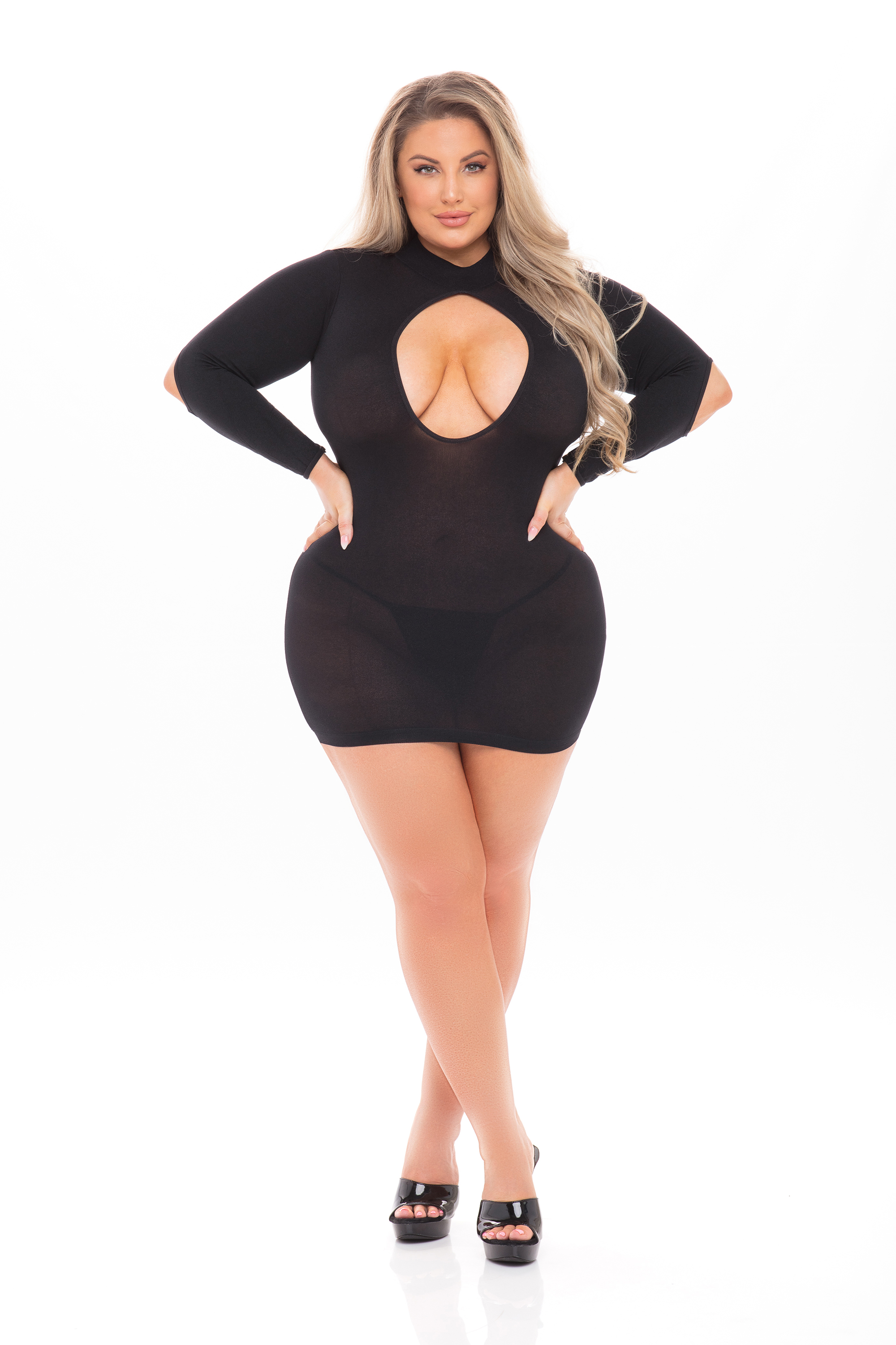Сукня Pink Lipstick Lingerie з відкритою спиною та глибоким декольте, чорна, PLUS SIZE