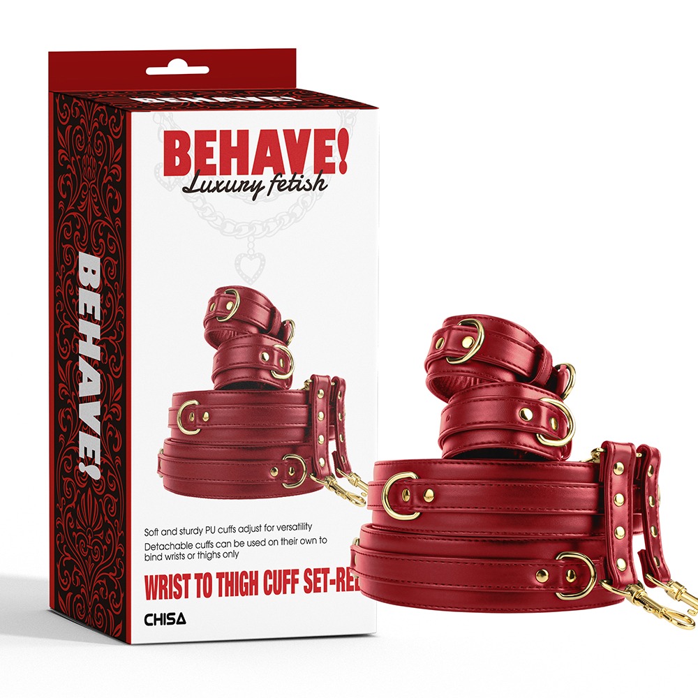 Комплект манжетів на зап'ястя та стегна Chisa BEHAVE! Luxury Fetish червоний